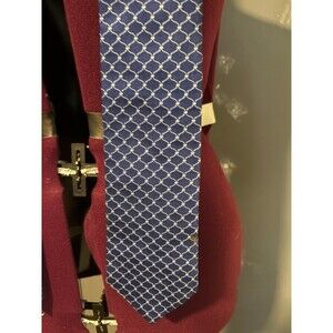 Brooks Brothers 346 Mens 100% Silk Tie Blue Geometric